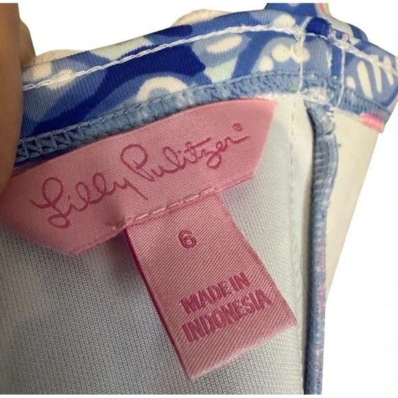 Lilly Pulitzer Elephants Print Square Neck A Line Dress Size 6 Blue White Pink - Picture 4 of 11